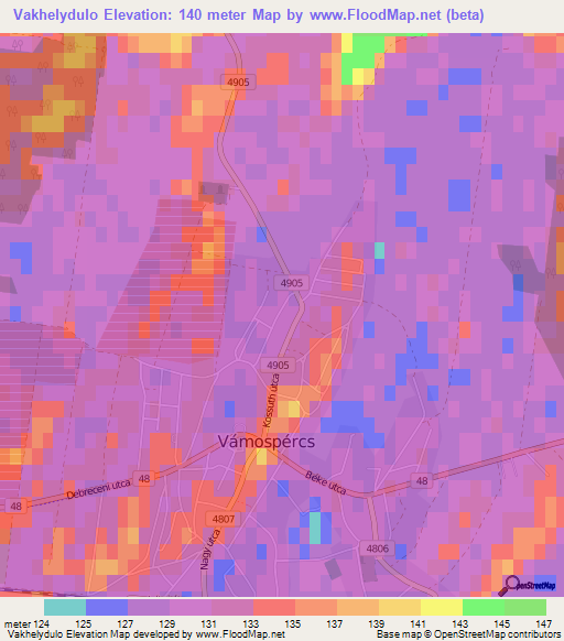 Vakhelydulo,Hungary Elevation Map
