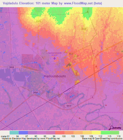 Vajdadulo,Hungary Elevation Map