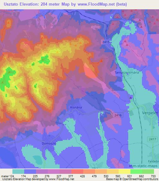 Usztato,Hungary Elevation Map