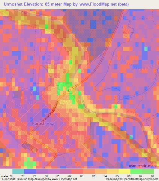 Urmoshat,Hungary Elevation Map