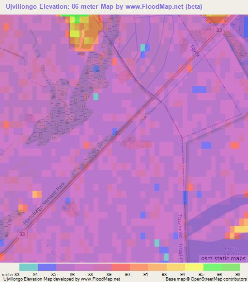 Ujvillongo,Hungary Elevation Map