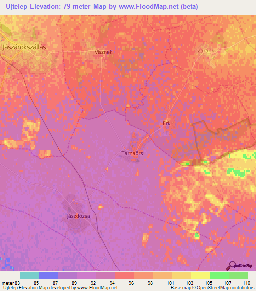 Ujtelep,Hungary Elevation Map