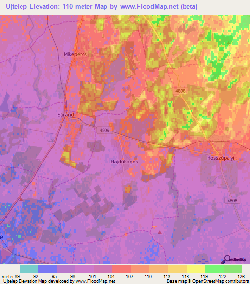 Ujtelep,Hungary Elevation Map