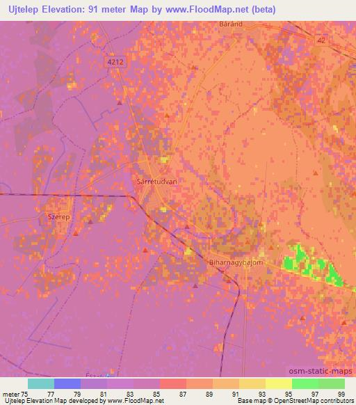 Ujtelep,Hungary Elevation Map