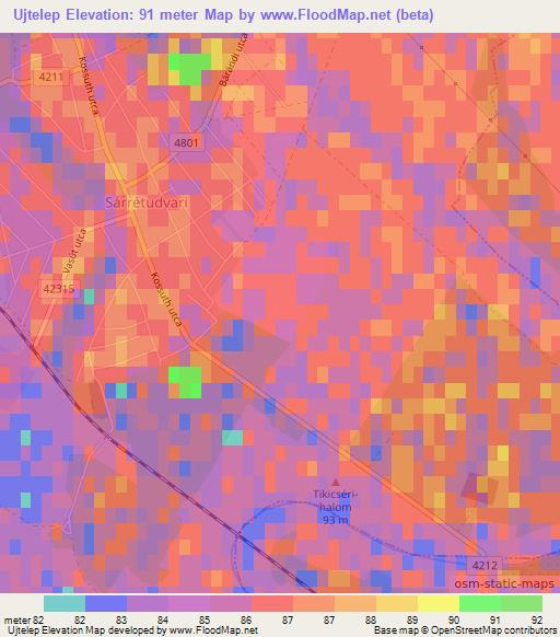 Ujtelep,Hungary Elevation Map