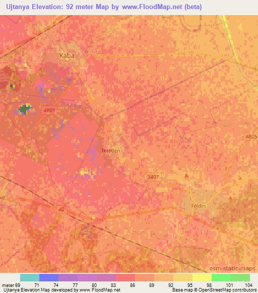 Ujtanya,Hungary Elevation Map