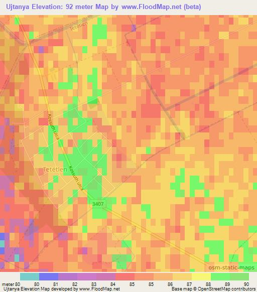 Ujtanya,Hungary Elevation Map