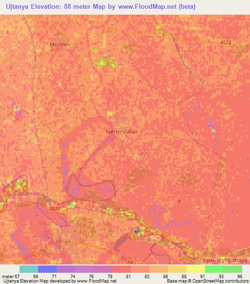 Ujtanya,Hungary Elevation Map
