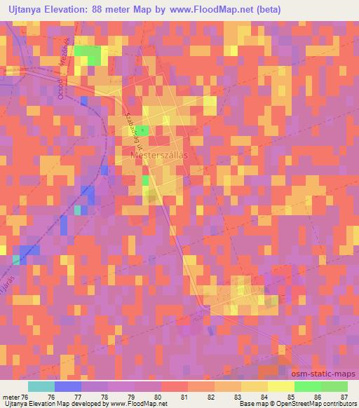 Ujtanya,Hungary Elevation Map