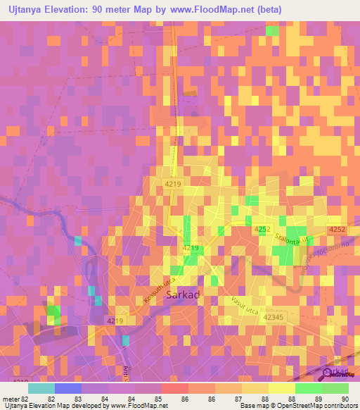 Ujtanya,Hungary Elevation Map