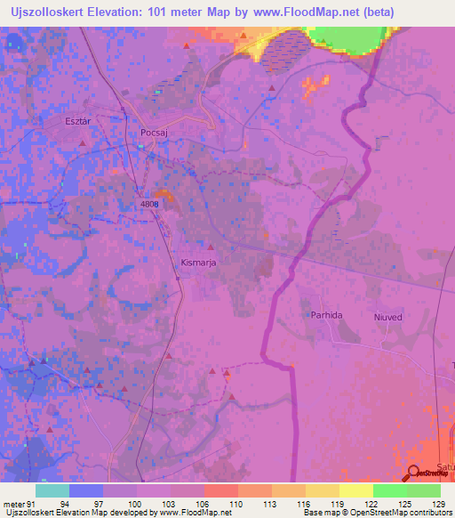 Ujszolloskert,Hungary Elevation Map