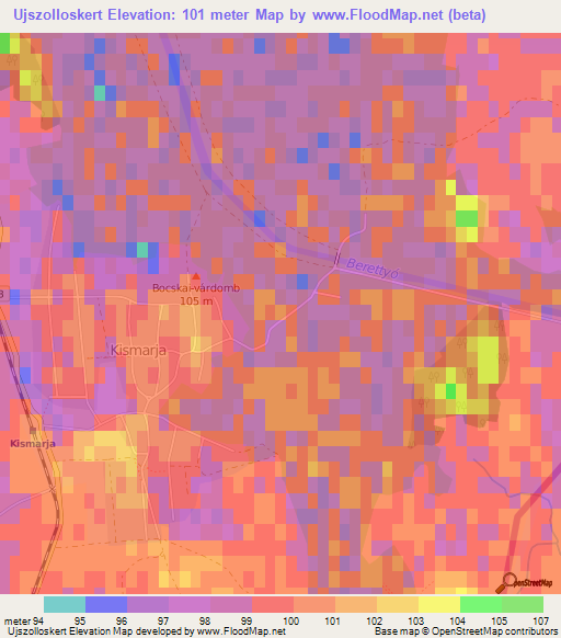 Ujszolloskert,Hungary Elevation Map