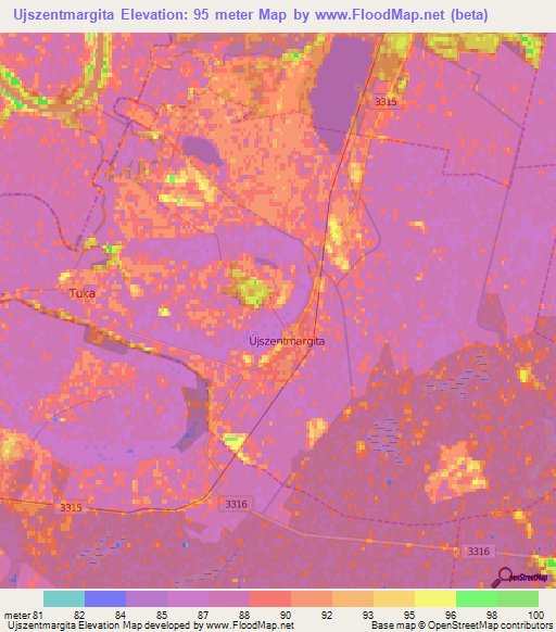 Ujszentmargita,Hungary Elevation Map