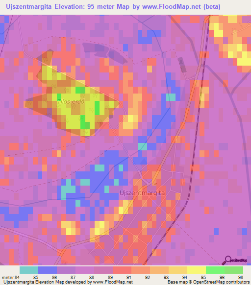 Ujszentmargita,Hungary Elevation Map
