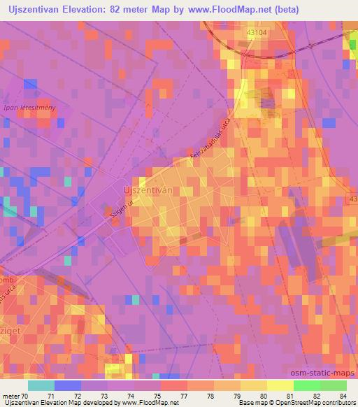 Ujszentivan,Hungary Elevation Map
