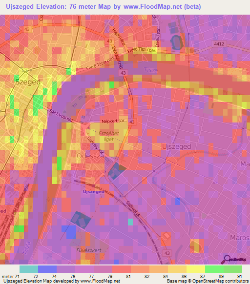 Ujszeged,Hungary Elevation Map