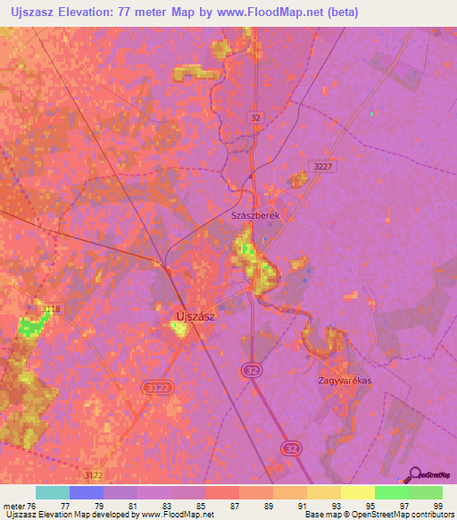Ujszasz,Hungary Elevation Map