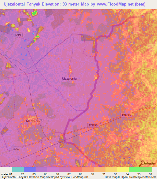 Ujszalontai Tanyak,Hungary Elevation Map
