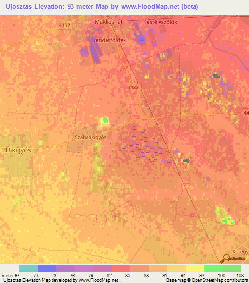 Ujosztas,Hungary Elevation Map