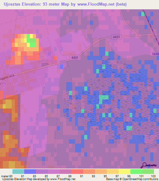 Ujosztas,Hungary Elevation Map