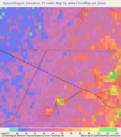 Ujmezohegyes,Hungary Elevation Map