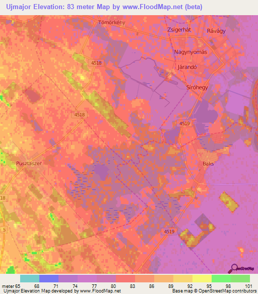 Ujmajor,Hungary Elevation Map