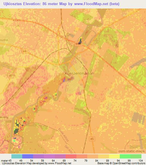 Ujkiosztas,Hungary Elevation Map