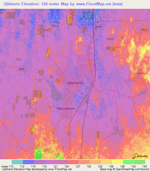 Ujfeherto,Hungary Elevation Map