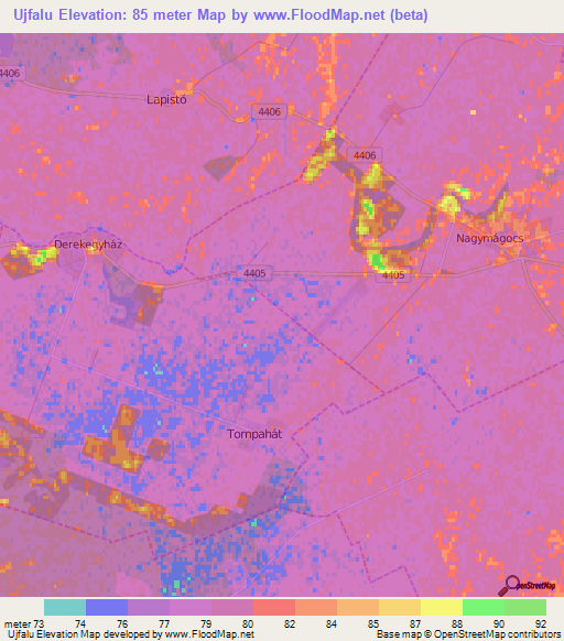 Ujfalu,Hungary Elevation Map