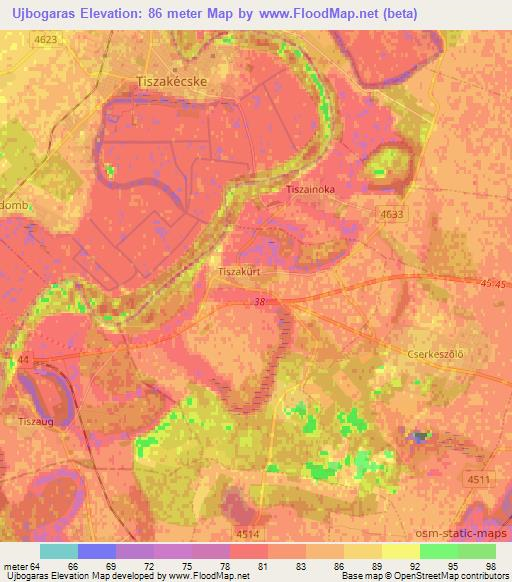 Ujbogaras,Hungary Elevation Map