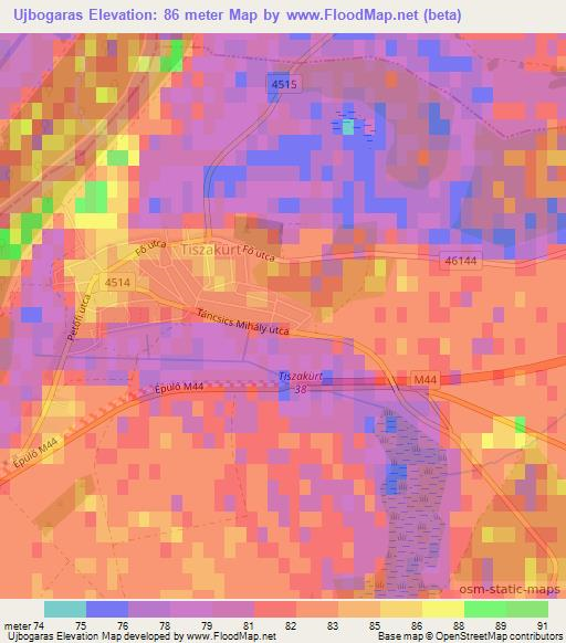 Ujbogaras,Hungary Elevation Map