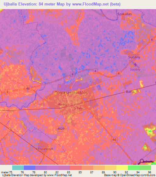 Ujballa,Hungary Elevation Map