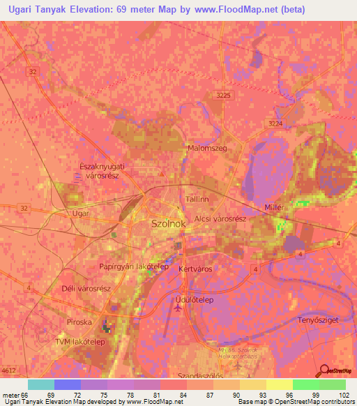 Ugari Tanyak,Hungary Elevation Map