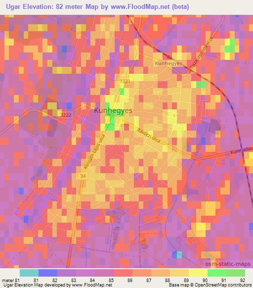 Ugar,Hungary Elevation Map