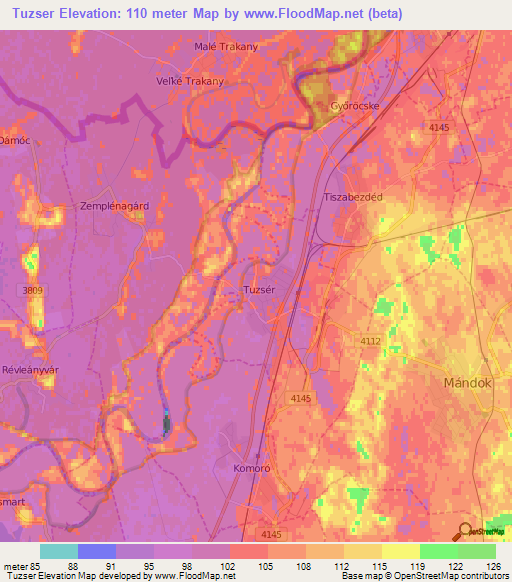 Tuzser,Hungary Elevation Map