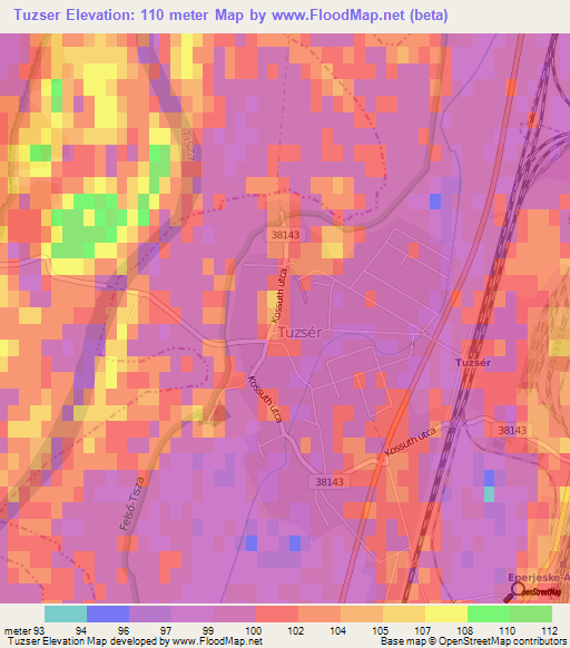 Tuzser,Hungary Elevation Map