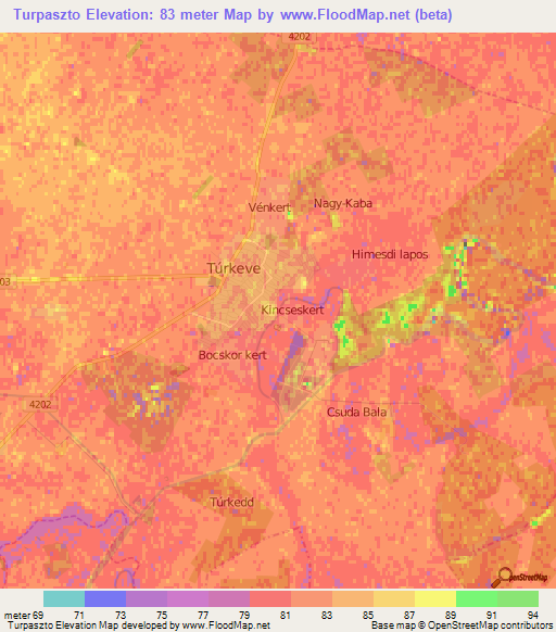 Turpaszto,Hungary Elevation Map
