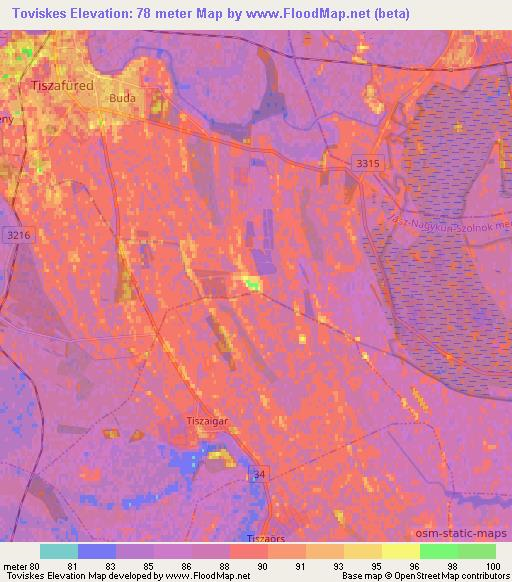 Toviskes,Hungary Elevation Map