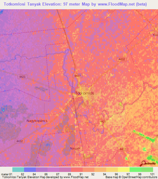 Totkomlosi Tanyak,Hungary Elevation Map