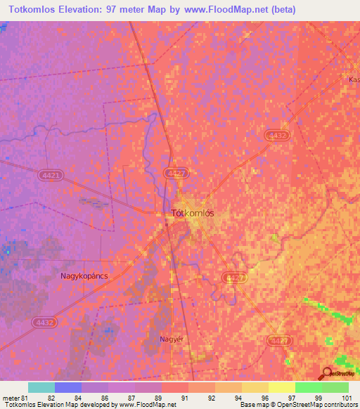 Totkomlos,Hungary Elevation Map