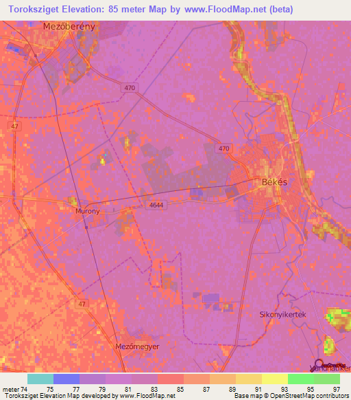 Toroksziget,Hungary Elevation Map