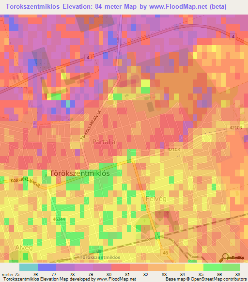 Torokszentmiklos,Hungary Elevation Map