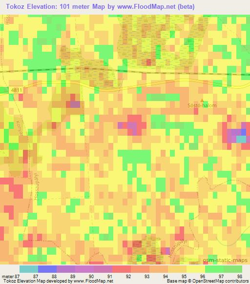 Tokoz,Hungary Elevation Map