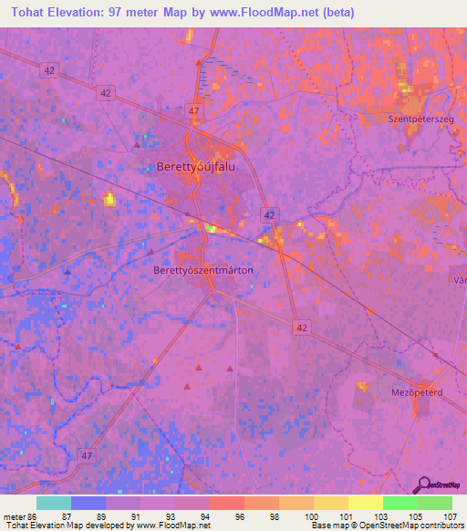 Tohat,Hungary Elevation Map