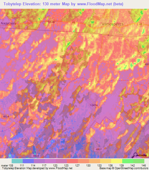 Tobytelep,Hungary Elevation Map