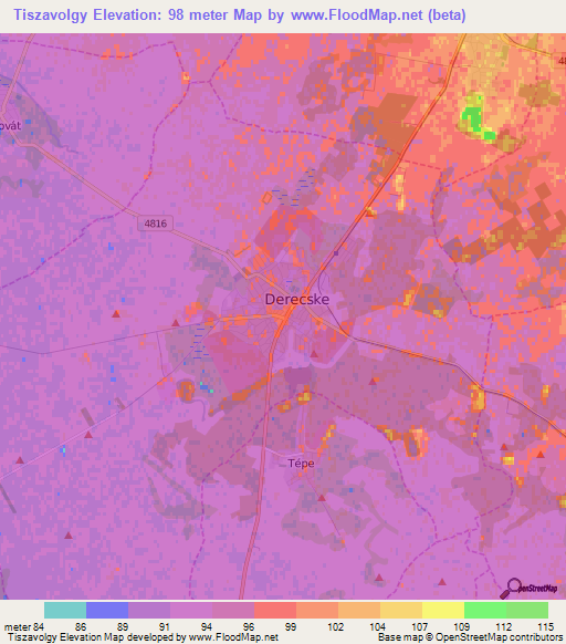 Tiszavolgy,Hungary Elevation Map