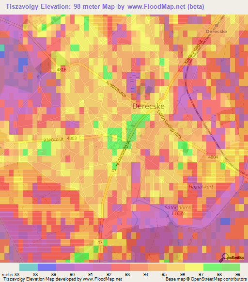 Tiszavolgy,Hungary Elevation Map
