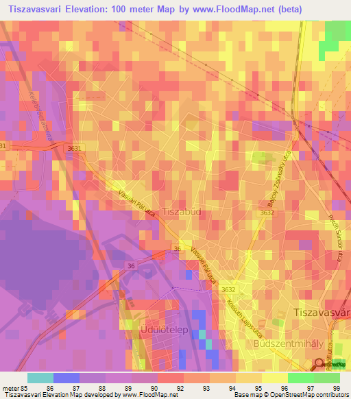 Tiszavasvari,Hungary Elevation Map