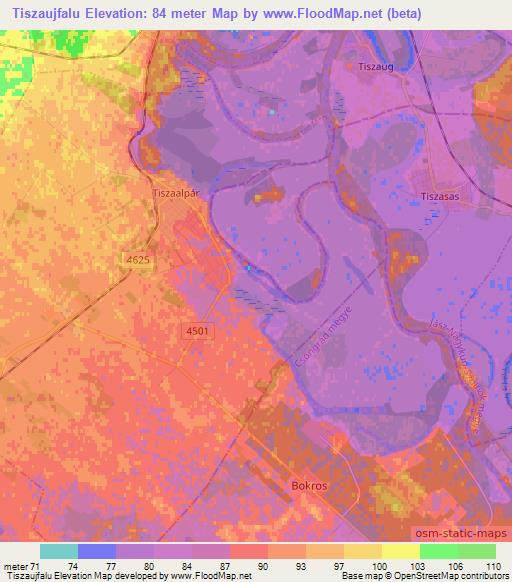 Tiszaujfalu,Hungary Elevation Map