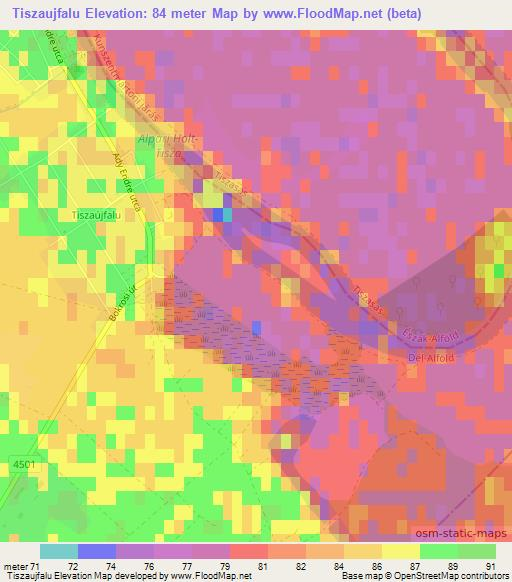 Tiszaujfalu,Hungary Elevation Map